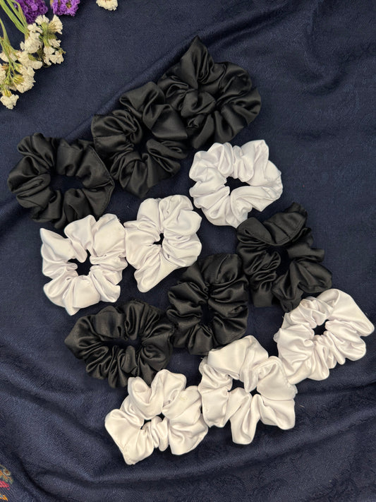 Ariaa Multicolour Medium Black White Satin Scrunchies
