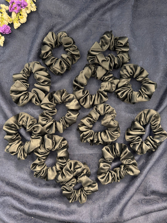 Medium Black Satin Scrunchies