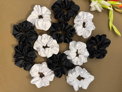 Ariaa Multicolour Medium Black White Satin Scrunchies