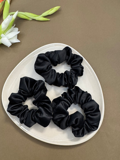 Medium Black Satin Scrunchies