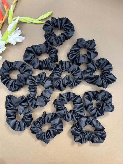 Medium Black Satin Scrunchies